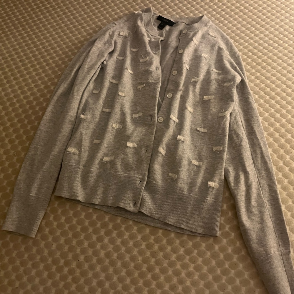 J. Crew Light Gray Cardigan with white embroidery